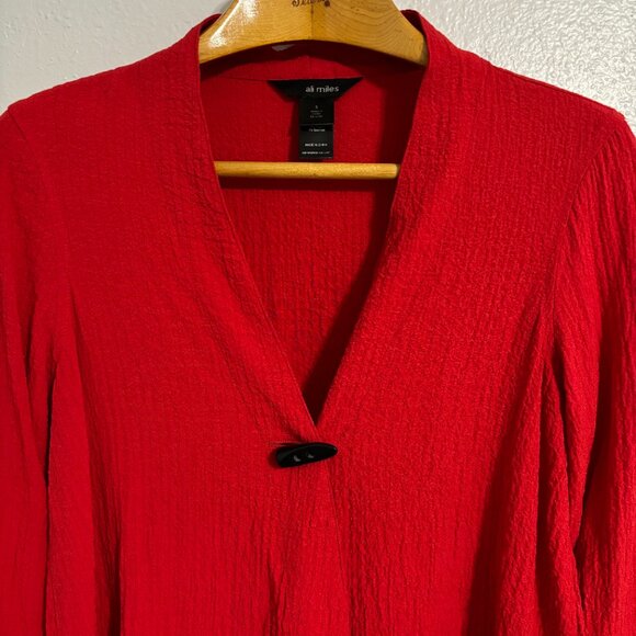 Ali Miles Red Crinkle Cardigan Jacket S 3/4 Sleeve Black Bone Look Buttons - Picture 3 of 12